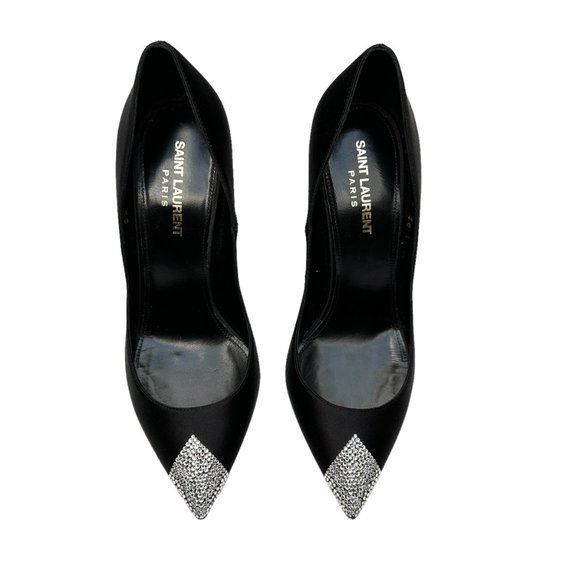Saint Laurent Black Satin & Crystals Heels - Picture 6 of 9